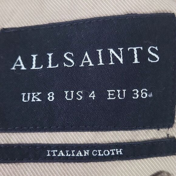 All Saints City Monument Wool mix Taupe Coat with Gun Silver Buckle. Size 4 - Picture 9 of 11